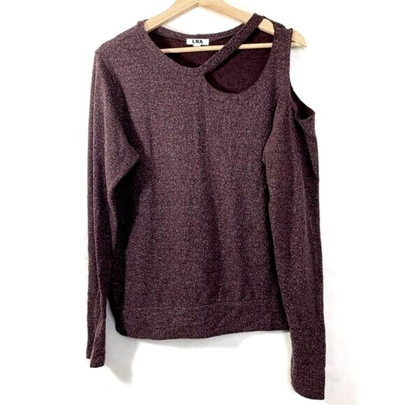 LNA Pullover Cutout Brushed Fuzzy Sweatshirt Wine XS - Picture 2 of 10